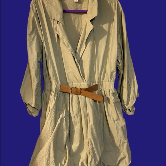 Maeve Anthropologie Long Sleeve Belted Bubble Dress XL Sage Green - Picture 4 of 4